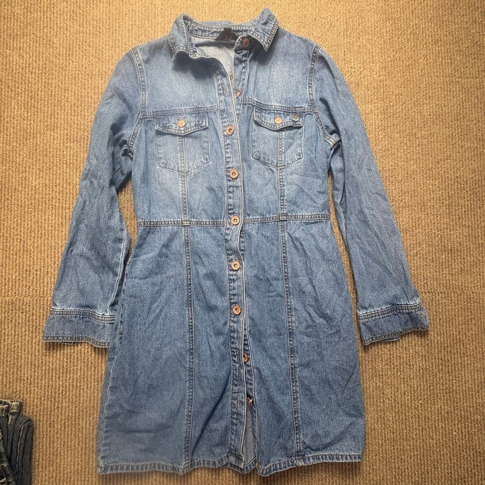Frye Denim Shirt Dress Small Long Sleeve Button-Up Collared Pockets